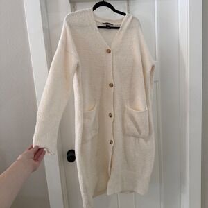 Victoria's Secret Cream White Cozy Teddy Long Cardigan Button Front Sweater M/L